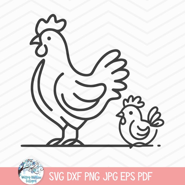 Chicken SVG for Cricut, Hen and Baby Chick Doodle Clipart PNG JPG, Chicken Line Art, Farm Animals, Farmhouse, Rustic Farm Life, Minimalist