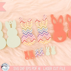 Easter Bunny Earring SVG File Bundle for Laser Cutter, Spring Rabbit Dangle and Stud Earrings, Bunny Silhouette Jewelry, Glowforge, xTool