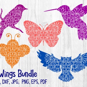 Animal Mandala SVG Bundle for Cricut, Bird, Bee, Butterfly, Hummingbird, Owl Zentangle, Intricate Mandala Vinyl Decal Cut File for Download