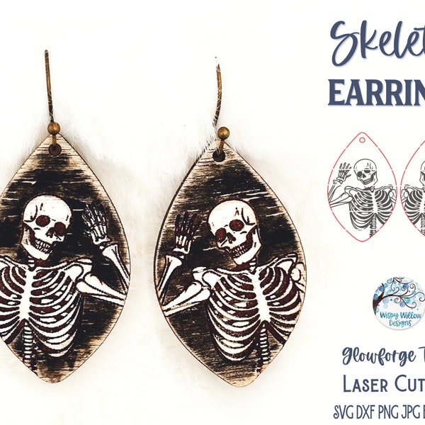 Halloween Skeleton Earring SVG File for Glowforge or Laser Cutter, Fall Dangle Earring File, Halloween Earrings, Skeleton Jewelry for Laser