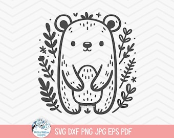 Bear SVG dla Cricut, ilustracja Baby Animal Clipart PNG, Miś, Baby Shower, słodka koszulka dla dzieci, fantazyjny pokój dziecięcy, plik Spring Cut