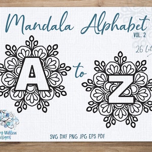 Mandala alfabet SVG-bundel, A tot Z SVG-letters, mandalaletters SVG, alfabetbundel, monogram, monogram Svg, initialen, mandala abc-letters