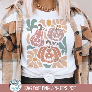 SVG de calabaza Jack O' Lantern floral para Cricut, PNG abstracto de calabaza de otoño, camiseta de otoño, Halloween bohemio, archivo de calcomanía de vinilo retro, JPG imprimible