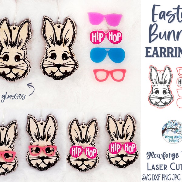 Easter Bunny with Glasses Earring File for Glowforge or Laser Cutter Hip Hop Sunglasses Rabbit Dangle Earring Easter Jewelry Laser Cut File