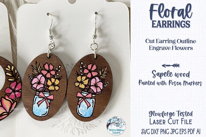 Floral Earrings Bundle, File for Glowforge or Laser Cutter, Spring Flower Earrings, Wood Earring SVG File, Flower Bouquet Dangle Earrings image 7