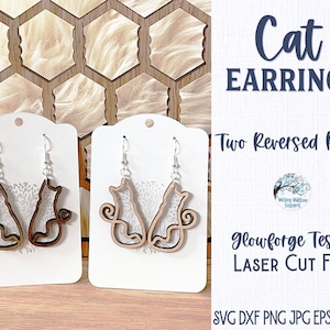 Cat Earring File for Glowforge Laser Cutter, Cat Line Drawing with Heart Tail Wood Earring, Xtool Pet Jewelry, Animal Laser Cut Earring File image 2