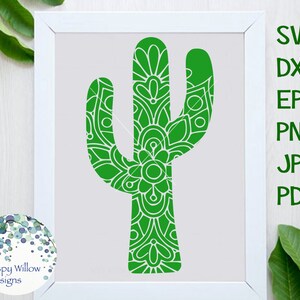 Cactus Mandala SVG, DXF, png, eps, jpg, Descarga digital, Cactus SVG, Floral, Mandala, Cricut, Silueta, Calcomanía de vinilo, Boho, Verano, Planta
