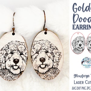 Goldendoodle Dog Earring SVG File for Glowforge or Laser Cutter, Labradoodle Pet Jewelry, Cute Dog, Engraved Animal Digital Download File
