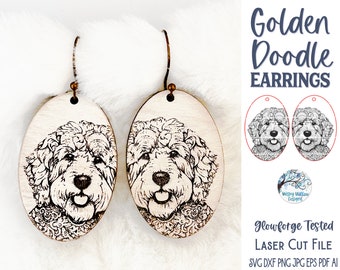 Goldendoodle Dog Earring SVG File for Glowforge or Laser Cutter, Labradoodle Pet Jewelry, Cute Dog, Engraved Animal Digital Download File