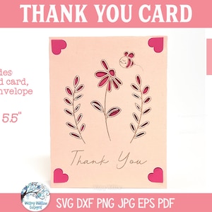 Carte de remerciement SVG pour Cricut, fleur de marguerite avec carte d'abeille, carte R20 papercut et enveloppe, carte de voeux d'insertion de papier cartonné assez floral