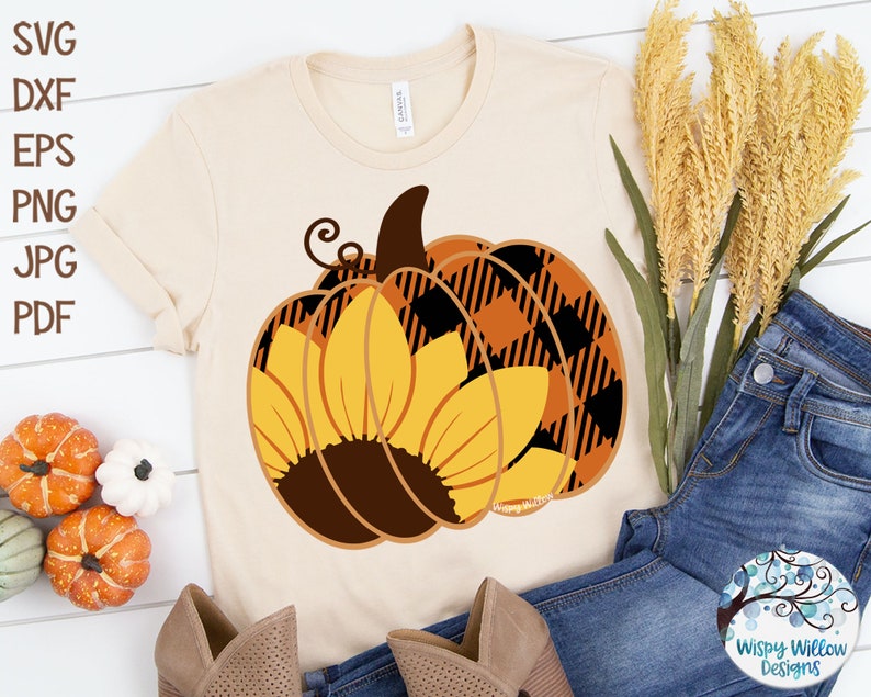 Pumpkin with Sunflower and Buffalo Plaid SVG Pumpkin Svg ...