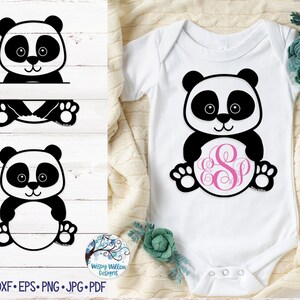 Panda monogram SVG, DXF, png, schattige panda SVG, split panda, baby panda Svg, panda vinyl stickerbestand, monogram, panda shirt Design, panda's Svg