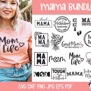 Paquete de archivos SVG de mamá para Cricut, frases divertidas para mamás, diseños de camisetas de mamá PNG, marco cuadrado de mamá, vida de mamá, flores para mamás, archivos de corte para mamás primerizas