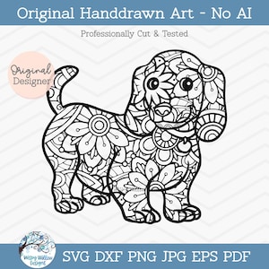 Dackel Hund Zentangle SVG-Datei für Cricut, Tier Haustier Mandala PNG Design