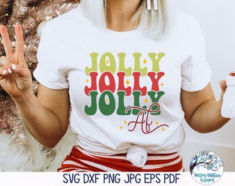 Jolly AF SVG for Cricut, Retro Groovy Christmas Svg, Funny Adult Christmas PNG for Sublimation, Funny Holiday Vinyl Decal Cut File Download