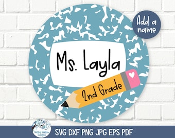 Teacher Sign SVG for Cricut, Composition Notebook with Pencil Door Sign PNG, Back To School, Personalized Door Hanger, Sublimation JPG File