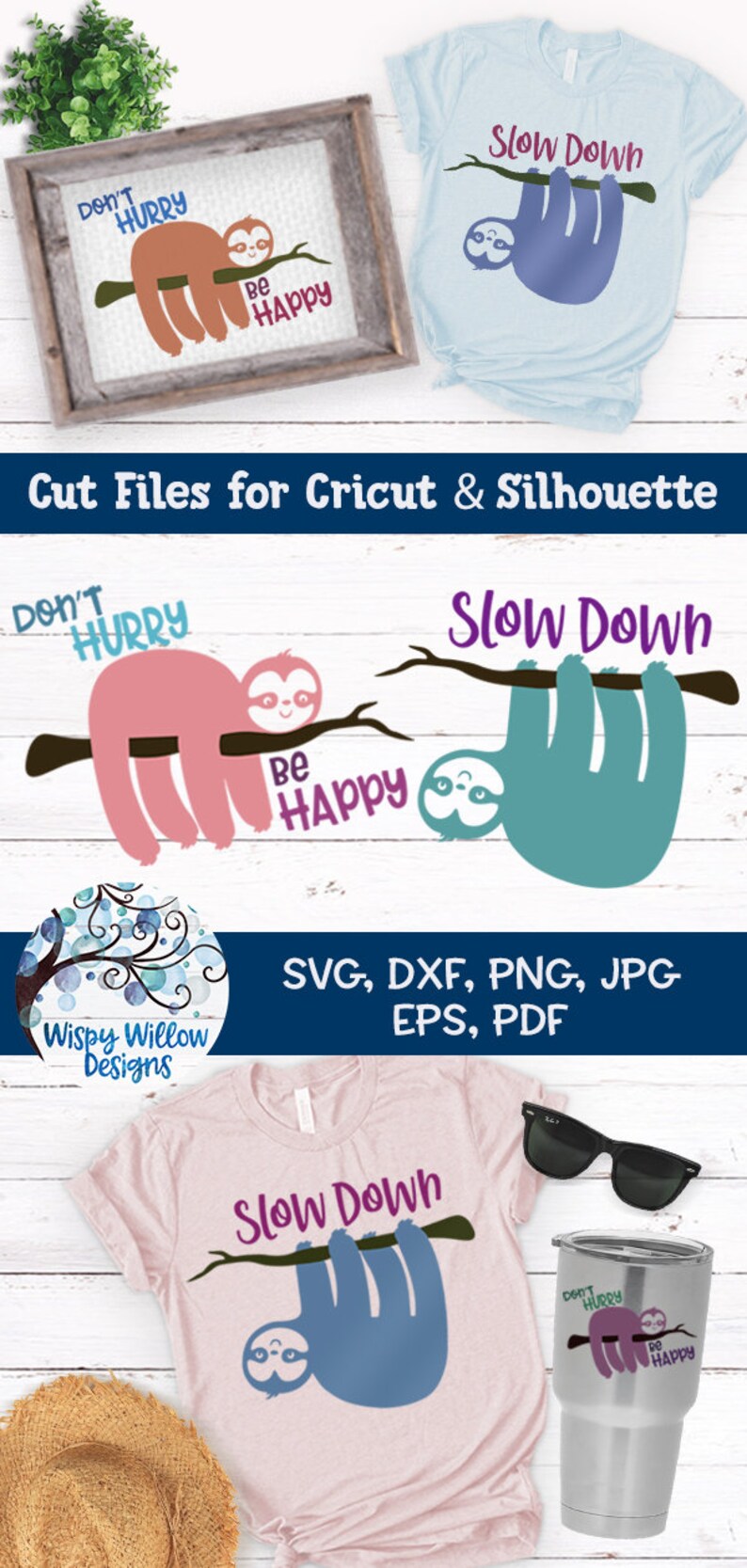 Download Don't Hurry Be Happy Sloth SVG Slow Down Sloth SVG DXF | Etsy