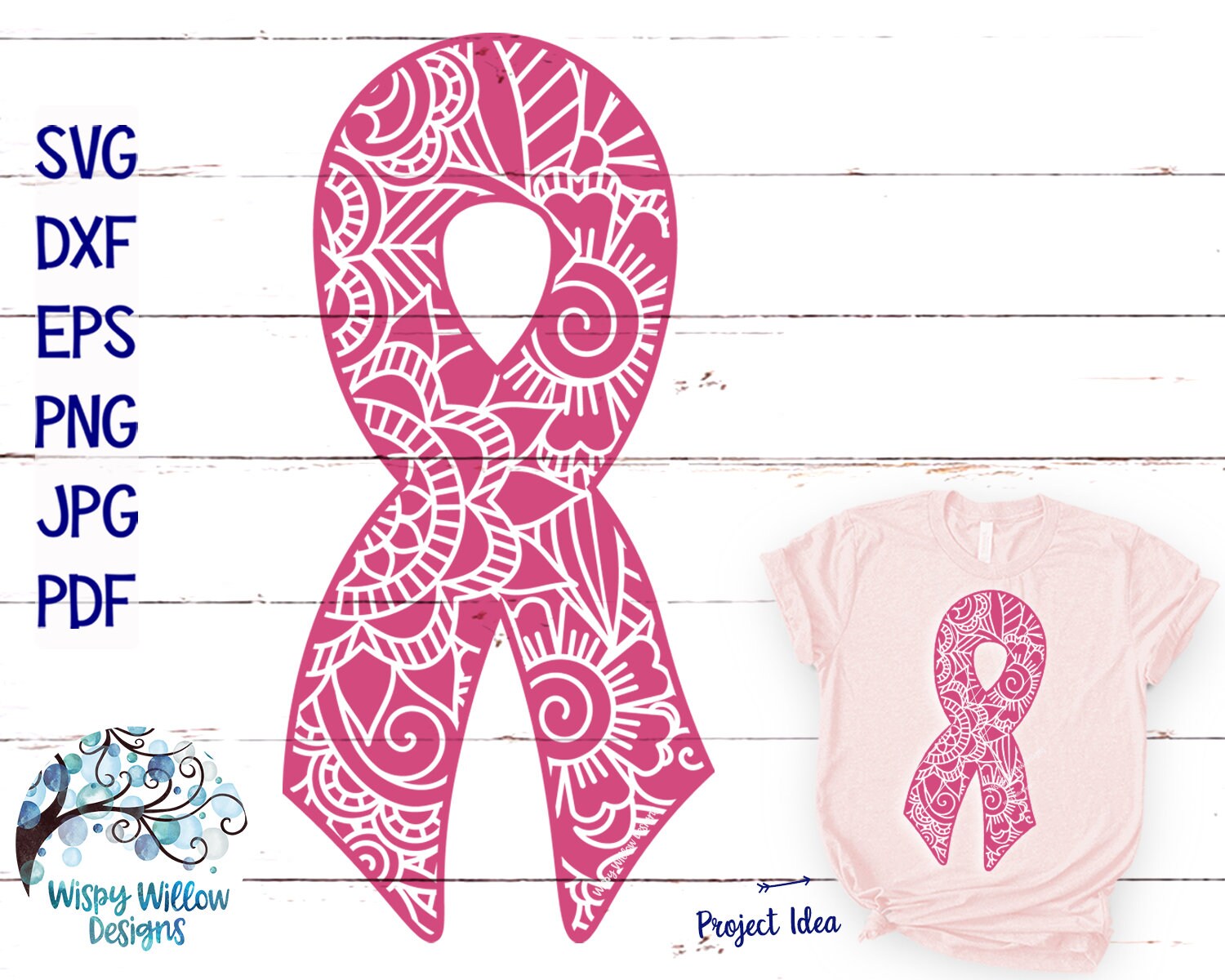 Cancer Ribbon Rangoli Ribbon Zentangle SVG, DXF, Png, Breast Cancer Ribbon Svg, Ribbon ...