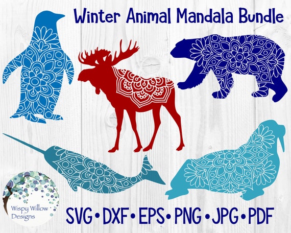 Download Winter Animal Mandala Bundle Penguin Elk Moose Polar Bear Etsy