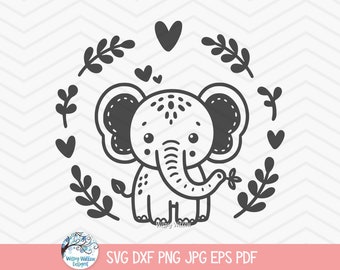 Elephant SVG for Cricut, Baby Elephant, Jungle Animal Clipart PNG, Baby Shower, Cute Girl's Shirt, Whimsical, Kawaii, New Baby Nursery File