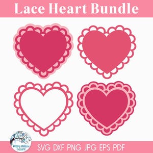 Spitze Herz SVG Schnitt-Datei-Bundle für Cricut, Jakobsmuschel-Spitze-Herz-Deckchen Clip Art PNG JPG, Valentinstag Liebe Herz-Tag, Glowforge Laser svg