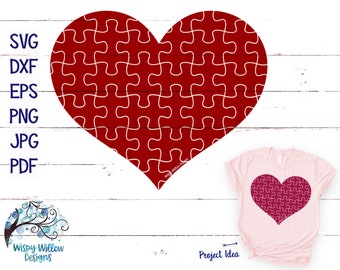 Heart Puzzle SVG, Jigsaw Piece Cut File, Autism Heart Puzzle, Heart Puzzle Silhouette, Jigsaw Puzzle Template, Clipart, Vinyl Decal Cut File