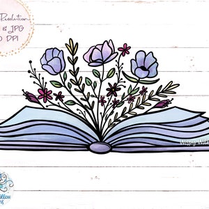 Floral Book PNG, Book with Flowers Sublimation PNG, Book with Flowers Growing, Vintage Book, Reading, Read, Printable Book Art, Sublimation