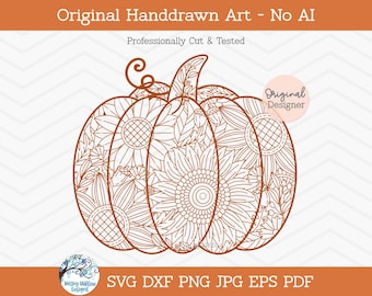 Pumpkin Zentangle SVG, Fall Svg, Pumpkin Mandala Svg, Pumpkin with Flowers, October, Halloween Svg, Thanksgiving, Mandala, Dxf, Png, Jpg,