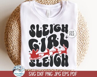 Trineo de niña SVG para Cricut, Frase navideña divertida, Diseño de camiseta por sublimación PNG JPG, Papá Noel divertido, Descarga de archivo para vacaciones de invierno
