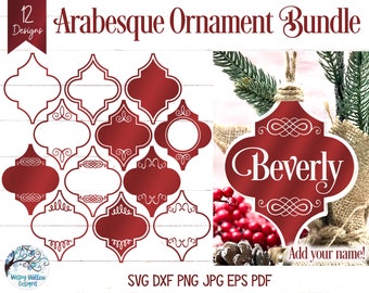 Arabesque Christmas Ornament SVG Bundle, Ornament Frames Svg, Personalize with Name or Monogram, Arabesque Tile Svg, Arabesque Ornaments