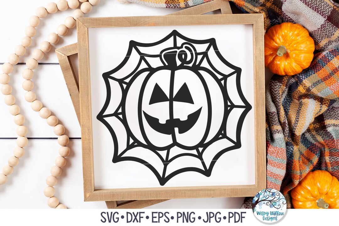 Halloween Jack O Lantern Pumpkin SVG for Cricut, Cute Pumpkin on Spider ...