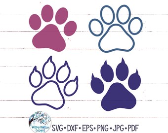 Dog Paw Prints SVG, Paw Print with Claws Svg, Paw Print Silhouette PNG, Dog Svg, Cat Pet Footprints Clipart, Vinyl Decal File for Cricut