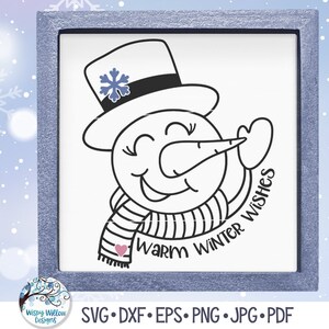 Muñeco de nieve SVG para Cricut, letrero de deseos cálidos de invierno, ilustración de muñecos de nieve navideños PNG, cara de muñeco de nieve de invierno, descarga de archivo de calcomanía de vinilo