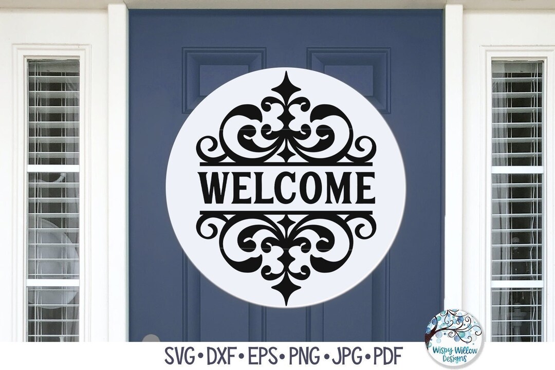 Welcome Sign SVG, Round Front Door Sign SVG, Elegant Welcome Door ...