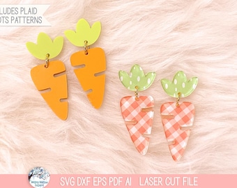 Easter Carrot Earring SVG File for Laser Cutter, Cute Spring Dangle Earring, Patterned Acrylic Jewelry File, Glowforge Wood Craft, xTool