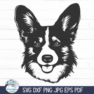 Corgis SVG, Welsh Corgis Hunde Gesicht Clipart PNG, Hunde Silhouette, Vinyl Aufkleber Datei für Cricut, süße detaillierte Hundekopf Zeichnung JPG Dxf