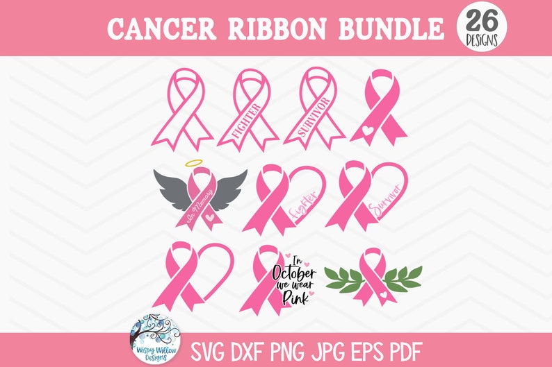 Breast Cancer Ribbon SVG Bundle for Cricut, Pink Cancer Awareness ...