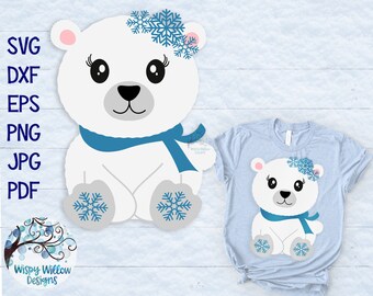 Polar Bear SVG, DXF,  png, Cute Polar Bear SVG, Snowflake Bear, Cute Winter Animal Svg, Cricut, Christmas Svg, Vinyl Decal, Winter Svg,