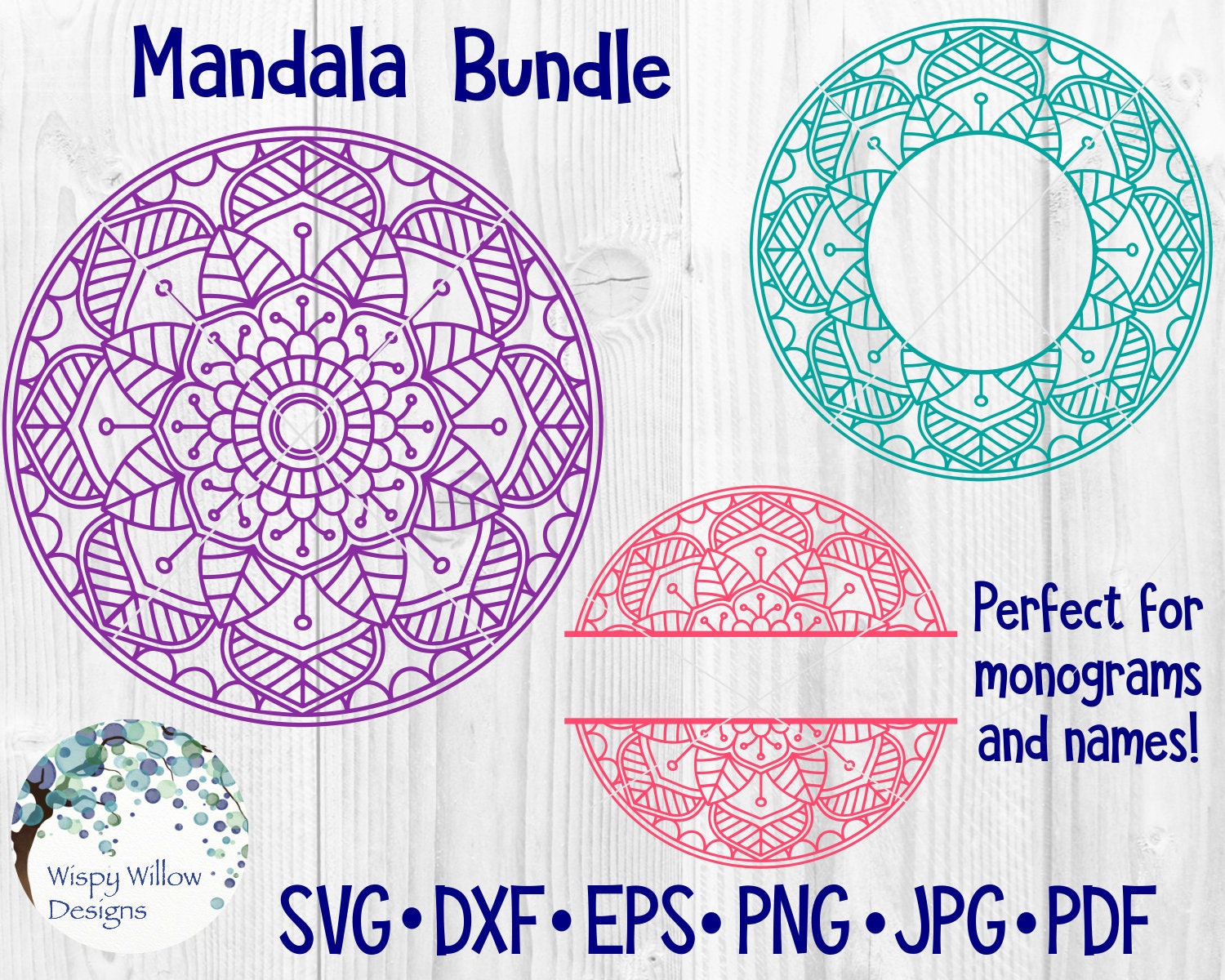 Mandala Bundle SVG, DXF, png, jpg, pdf, Mandala Border, Mandalas, Monogram Border, Split Mandala, Download, Boho, Hippie, Cricut, Cut File