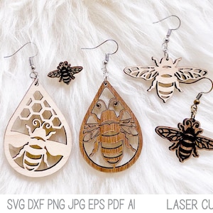 Bee Earring File for Laser Cutter, Summer Earring, Bumble Bee Dangle and Stud Earring Bundle, Animal Wood Earring, Xtool, Glowforge, DXF