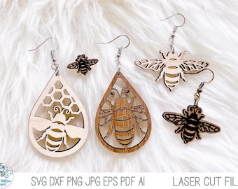 Bee Earring Laser Cut File, Bumble Bee Dangle and Stud, Xtool Glowforge (DXF SVG PNG)