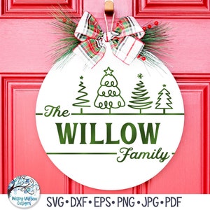 Personalized Christmas Tree Sign and Ornament SVG for Cricut, Family Last Name Sign for Winter, Christmas Tree Doodle Sign with Family Name
