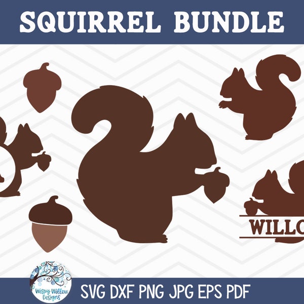 Squirrel SVG Bundle for Cricut, Squirrel Silhouette Clipart PNG, Fall Acorn JPG, Woodland Animal, Squirrel Monogram, Vinyl Decal Cut Files