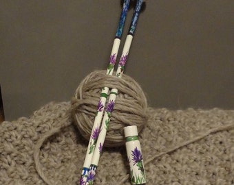 Warm The Heart Birch hand painted Thistle knitting needles sz 10.5