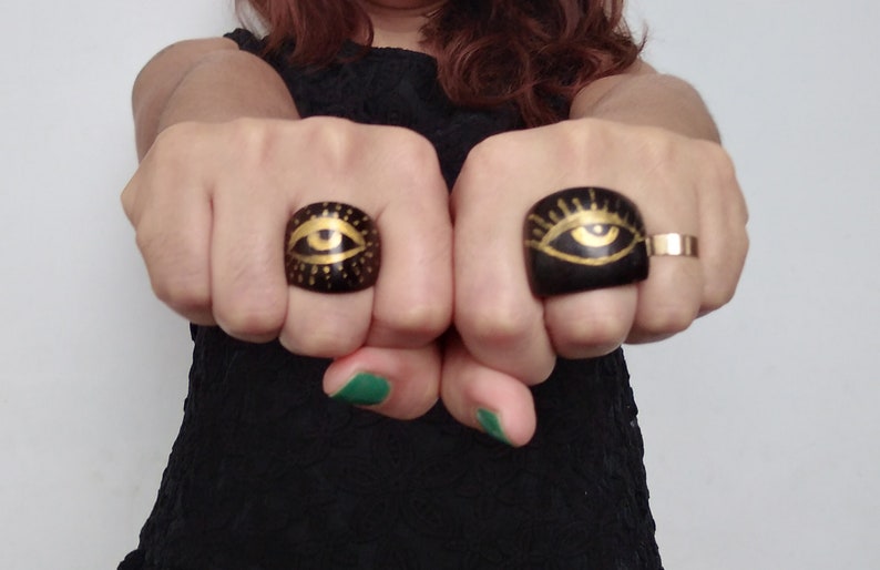 All seeing eye ring illuminated ring golden eye hand painted. tagua ring