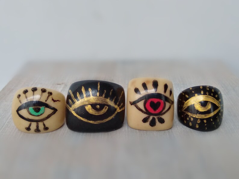 All seeing eye ring illuminated ring golden eye hand painted. tagua ring