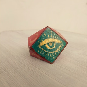 Third eye ring, wooden ring, hand painted ring, geometric ring, vintage style.