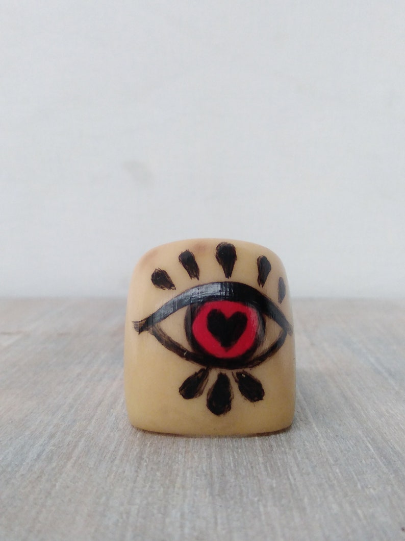 All seeing eye ring illuminated ring golden eye hand painted. tagua ring