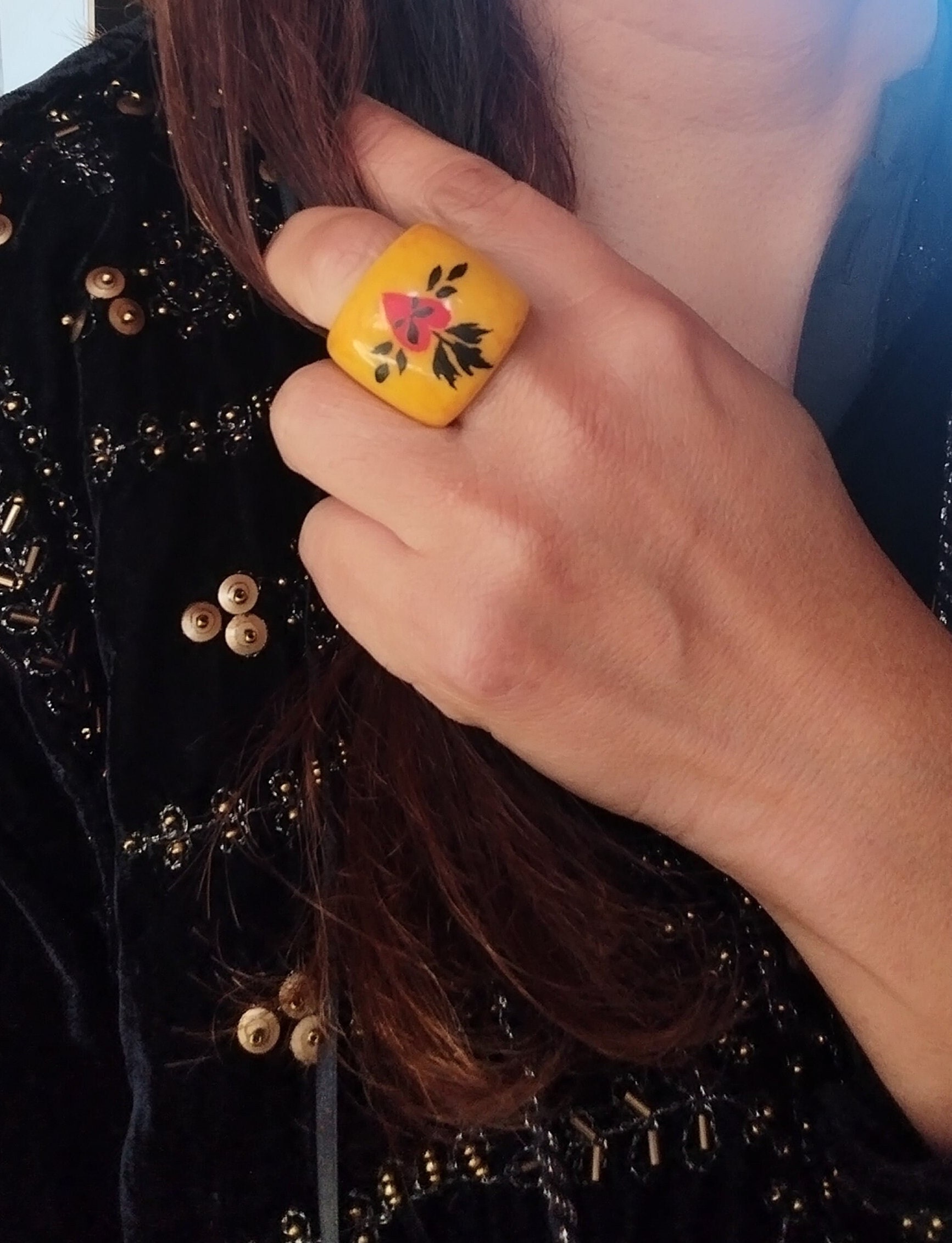 Hand Painted Ring, Sacred Heart - Etsy