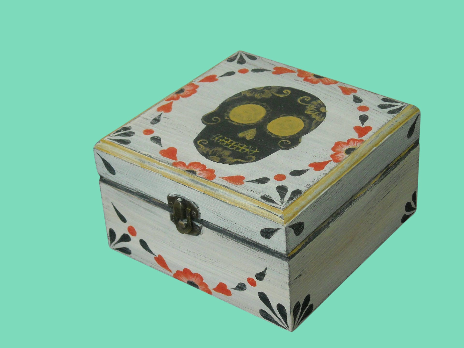 Sugar Skull Box Decor, Wooden Jewelry Box, a Boyfriend Gift Idea